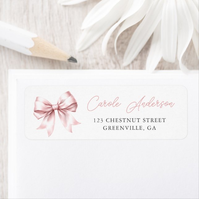 Blush Pink Bow Elegant Baby Shower Return Address (Insitu)
