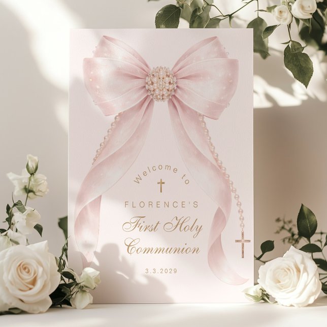 Blush pink Bow First Holy Communion Welcome Poster (Creator Uploaded)