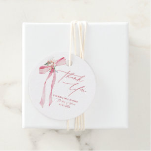 Blush Pink Bow Floral Baby Shower Thank You Favour Tags