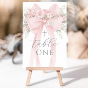 Blush Pink Bow Floral Baptism Table Number