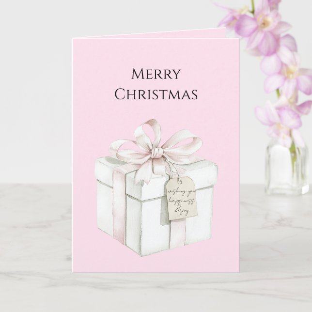 Blush Pink Bow Gift Christmas Card (Orchid)