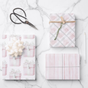 Blush Pink Bow Gift Heart Charm Birthday Wrapping Paper Sheet