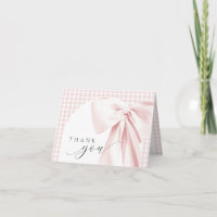 Blush Pink Bow Gingham Baby Shower Thank You