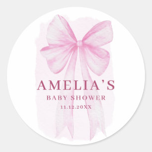 Blush Pink Bow Girl Baby Shower Classic Round Sticker