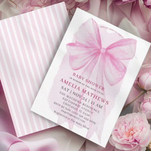 Blush Pink Bow Girl Baby Shower Invitation