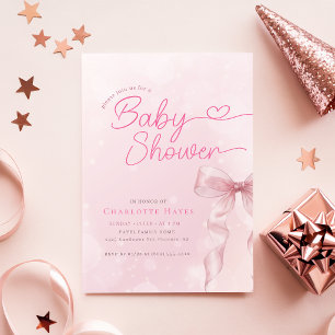 Blush Pink Bow Girl Baby Shower Invitation
