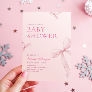 Blush Pink Bow Girl Baby Shower Invitation