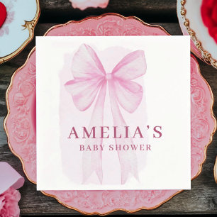 Blush Pink Bow Girl Baby Shower Napkin