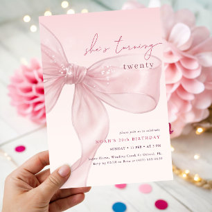 Blush Pink Bow Girls 20th Birthday Party Invitation