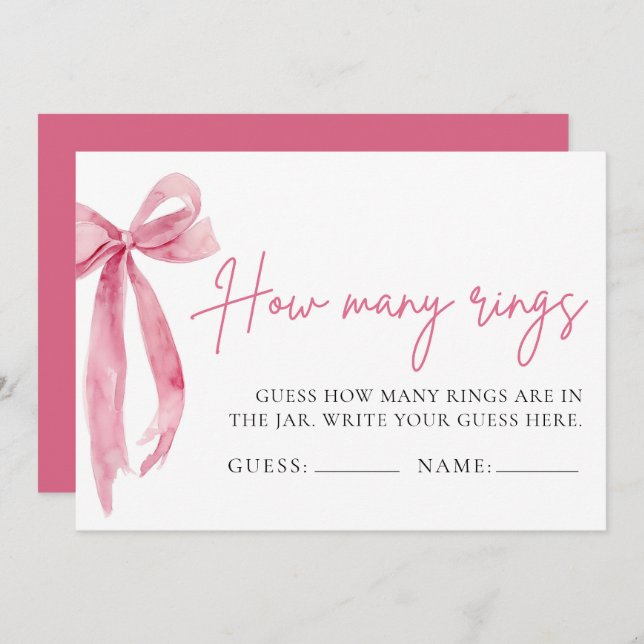 Blush Pink Bow Guess How Many Rings Game Invitation (Front/Back)