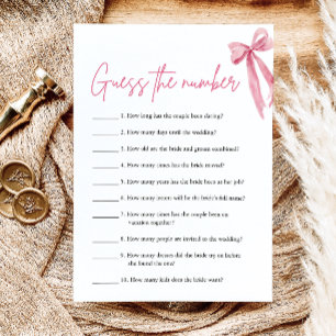 Blush Pink Bow Guess the Number Bridal Shower Game Invitation