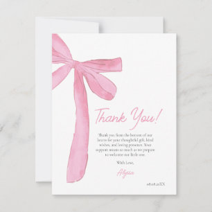 Blush Pink Bow Hand drawn Coquette baby shower  Thank You Card