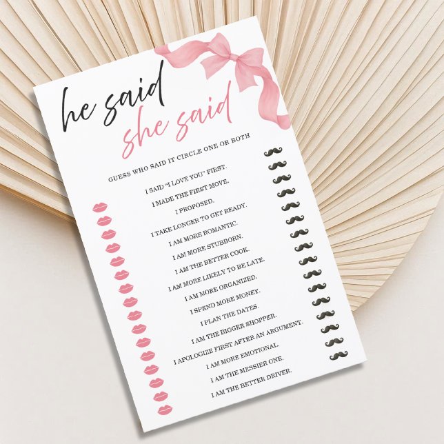 Blush Pink Bow He Said She Said Bridal Shower Game (Creator Uploaded)