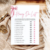Blush Pink Bow Honey Do List Bridal Shower Game