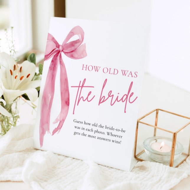 Blush Pink Bow How Old Was The Bride Bridal Shower Pedestal Sign (Blush Pink Bow How Old Was The Bride Bridal Shower Poster)