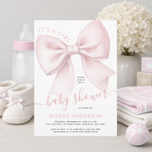 Blush Pink Bow It's a Girl Baby Shower