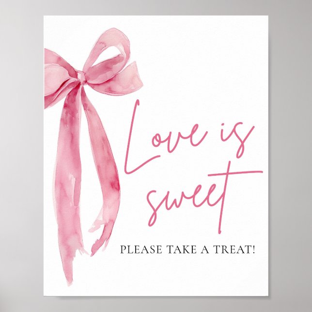 Blush Pink Bow Love is Sweet Treat Favour Sign (Front)