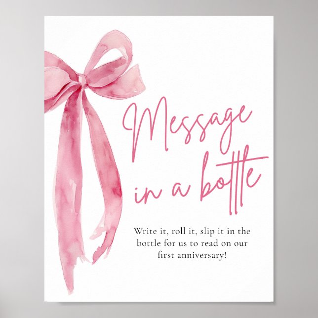 Blush Pink Bow Message In A Bottle Sign Game (Front)