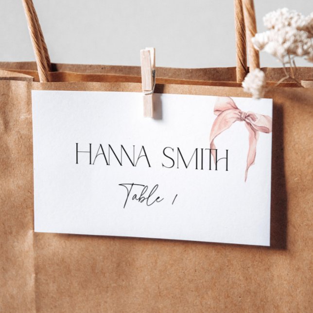 Blush Pink Bow Minimal Coquette Folded Place Card (Creator Uploaded)