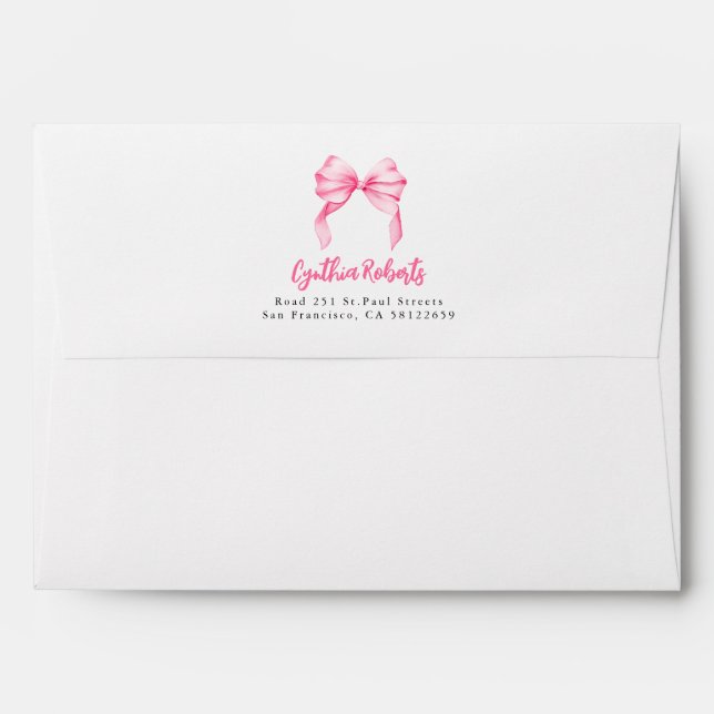 Blush Pink Bow Modern Elegant Return Address Envelope (Back (Top Flap))