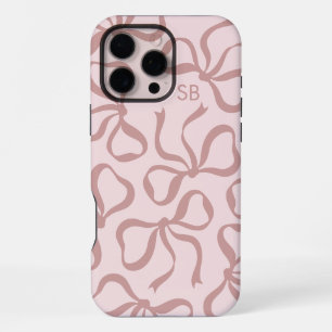 Blush Pink Bow Monogram iPhone 16 Pro Max Case