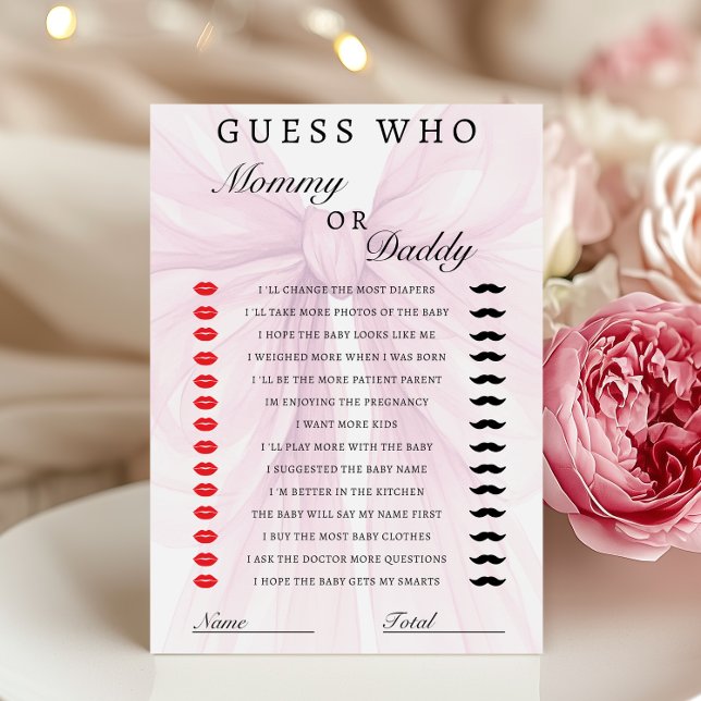 Blush Pink Bow Mummy Daddy Baby Shower Game (Creator Uploaded)