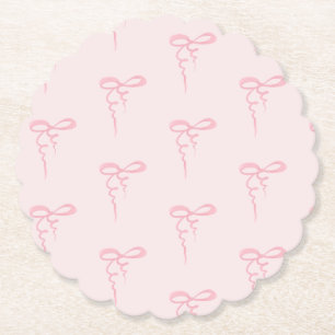 Blush pink bow pattern minimalist girl baby shower paper coaster