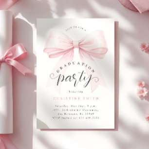Blush Pink Bow Photo Graduation Party Invitation