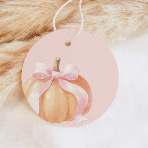 Blush Pink Bow Pumpkin Round Baby Shower Favour Tags