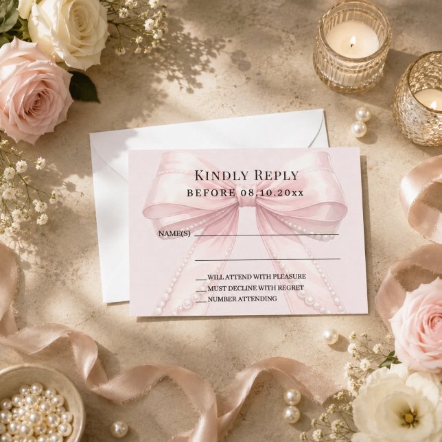 Blush pink bow response RSVP Card (Creator Uploaded)