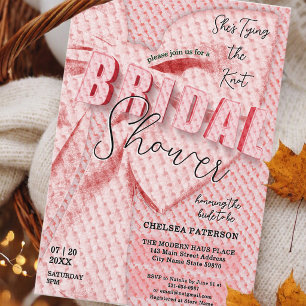 Blush Pink Bow Retro Bridal Shower Script      Invitation