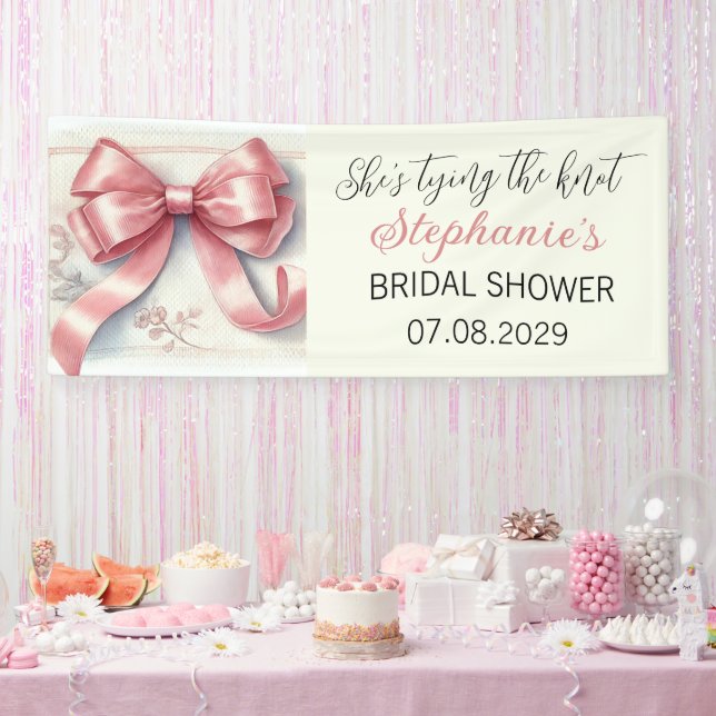 Blush Pink Bow She's tying the knot Bridal Shower Banner (Party)