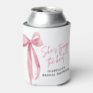 Blush Pink Bow She's Tying the Knot Bridal Shower Can Cooler