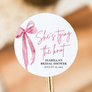 Blush Pink Bow She's Tying the Knot Bridal Shower Classic Round Sticker