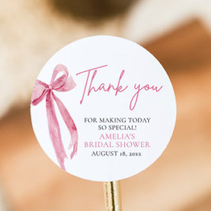 Blush Pink Bow She's Tying the Knot Bridal Shower Classic Round Sticker