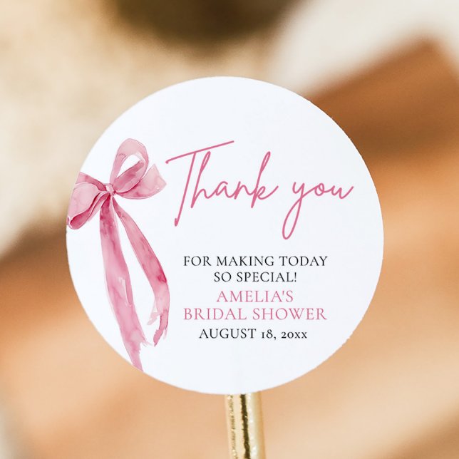 Blush Pink Bow She's Tying the Knot Bridal Shower Classic Round Sticker (Creator Uploaded)