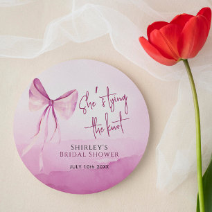 Blush Pink Bow She's Tying the Knot Bridal Shower Classic Round Sticker