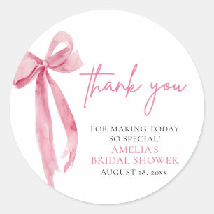 Blush Pink Bow She's Tying the Knot Bridal Shower Classic Round Sticker