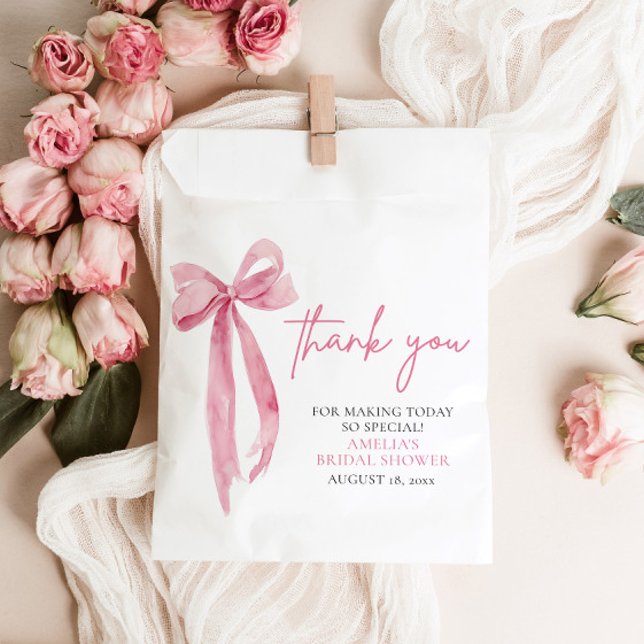 Blush Pink Bow She's Tying the Knot Bridal Shower Favour Bags (Creator Uploaded)