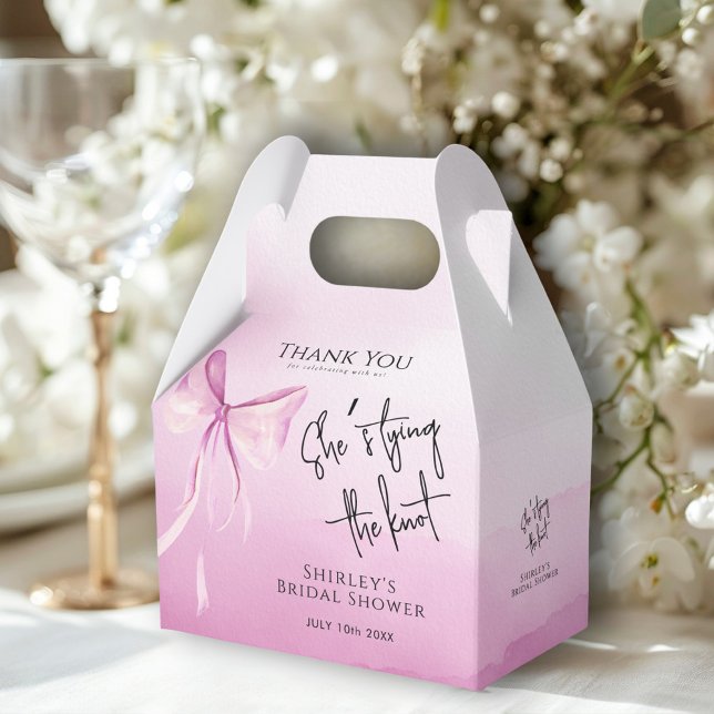 Blush Pink Bow She's Tying the Knot Bridal Shower Favour Box (Creator Uploaded)