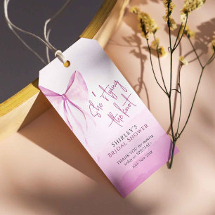 Blush Pink Bow She's Tying the Knot Bridal Shower Gift Tags
