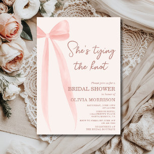 Blush Pink Bow She's Tying the Knot Bridal Shower Invitation
