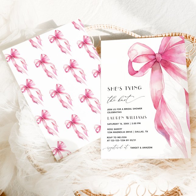 Blush Pink Bow She's Tying the Knot Bridal Shower Invitation (Creator Uploaded)