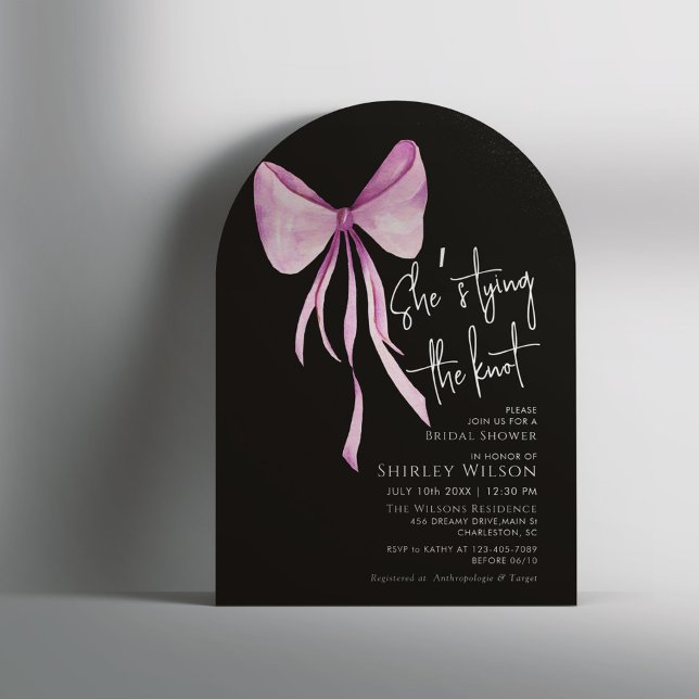 Blush Pink Bow She's Tying the Knot Bridal Shower Invitation (Creator Uploaded)