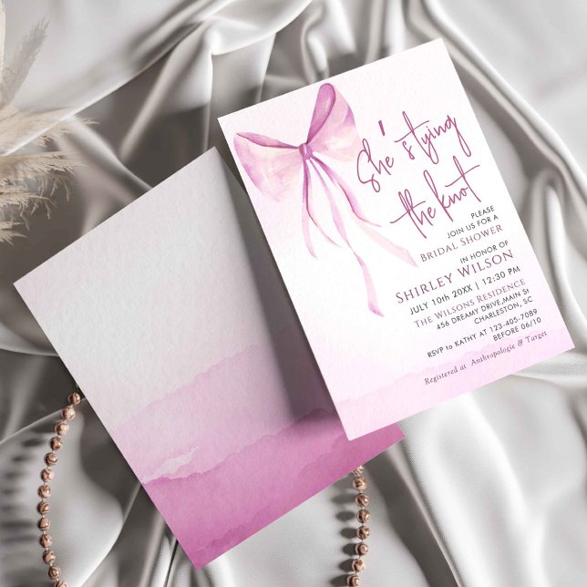 Blush Pink Bow She's Tying the Knot Bridal Shower Invitation (Creator Uploaded)