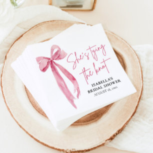Blush Pink Bow She's Tying the Knot Bridal Shower  Napkin