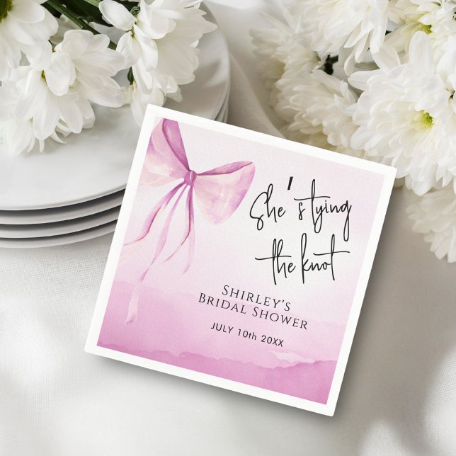 Blush Pink Bow She's Tying the Knot Bridal Shower Napkin (Creator Uploaded)