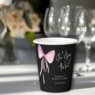 Blush Pink Bow She's Tying the Knot Bridal Shower Paper Cups