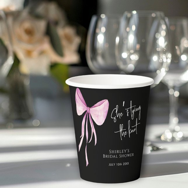 Blush Pink Bow She's Tying the Knot Bridal Shower Paper Cups (Creator Uploaded)