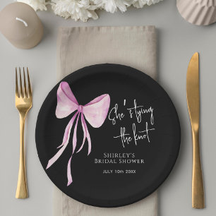 Blush Pink Bow She's Tying the Knot Bridal Shower Paper Plate